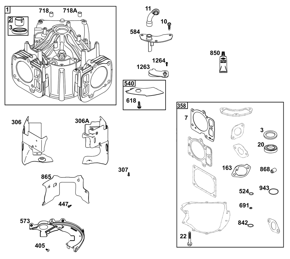 Cylinder Group Diagram and Parts List for 44J677-0015-G1  Briggs and Stratton Engine